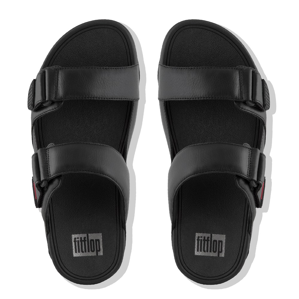 Fitflop Mens Slides Black - Gogh Moc Adjustable Leather - 23NGHKRWJ